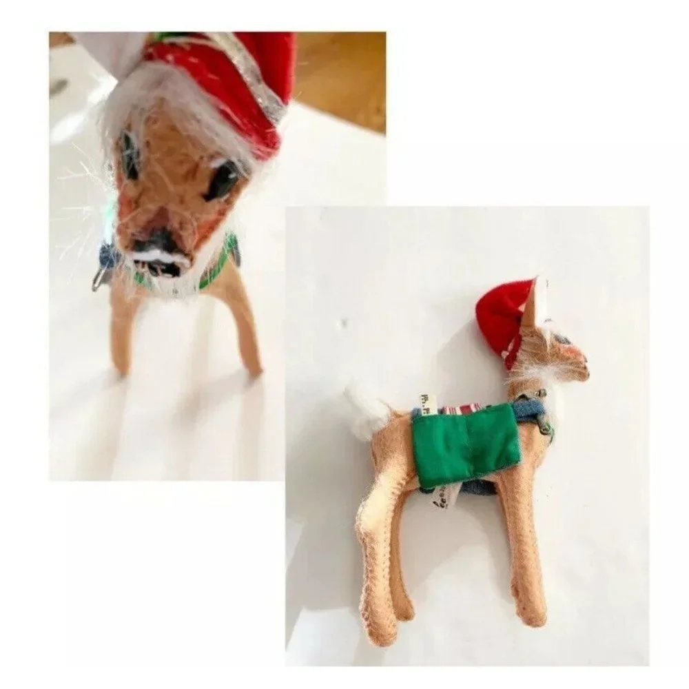 Annalee Doll Collectible Vintage 5” Fawn Christmas Reindeer with Santa Hat Work